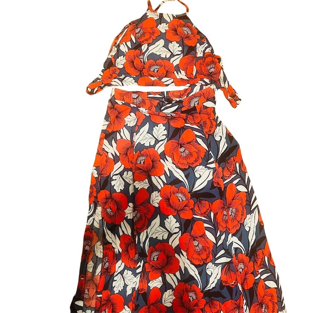Lulus 2-Piece Outfit Set Womens Size M Red Floral Halter Top Maxi Skirt